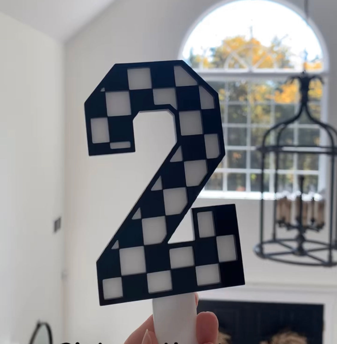 Checkered number cake topper