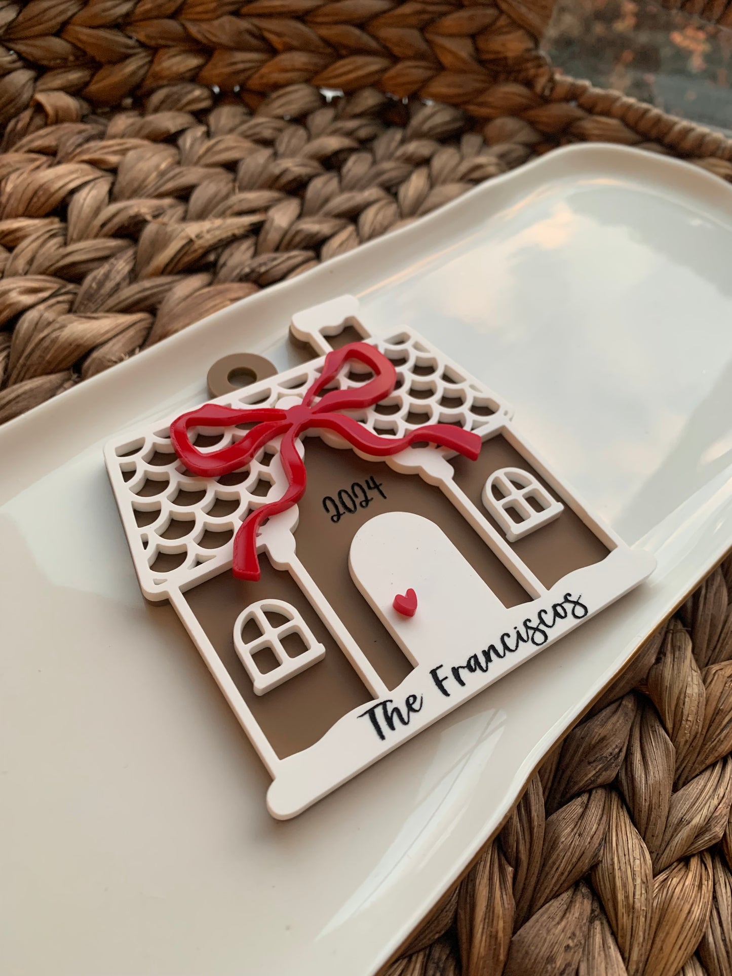 Gingerbread house ornament, personalized Christmas tag