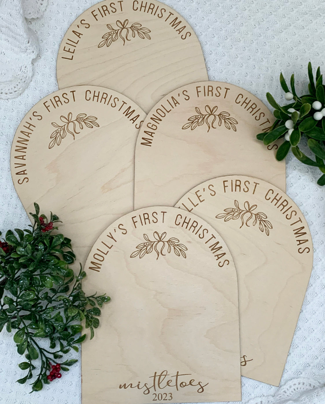 First Christmas mistletoes footprint board