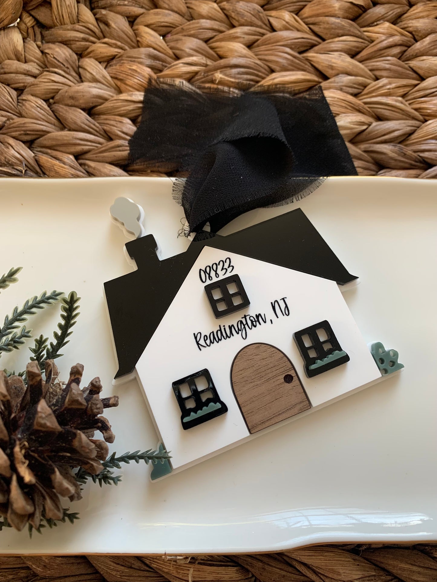 Christmas Farmhouse style ornament, personalized house ornament
