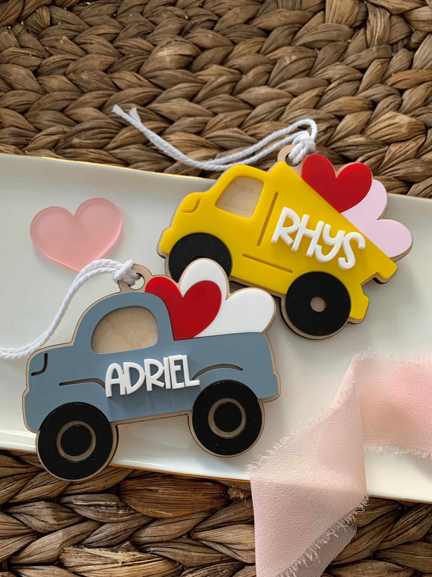 Dump truck pick up truck Valentine’s Day tags