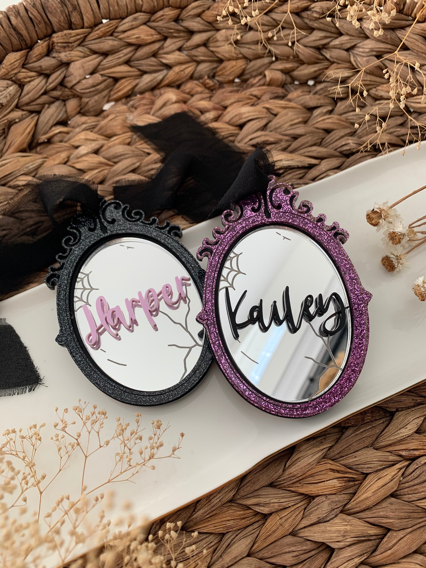 Spooky Halloween mirror basket tag, boo basket tag
