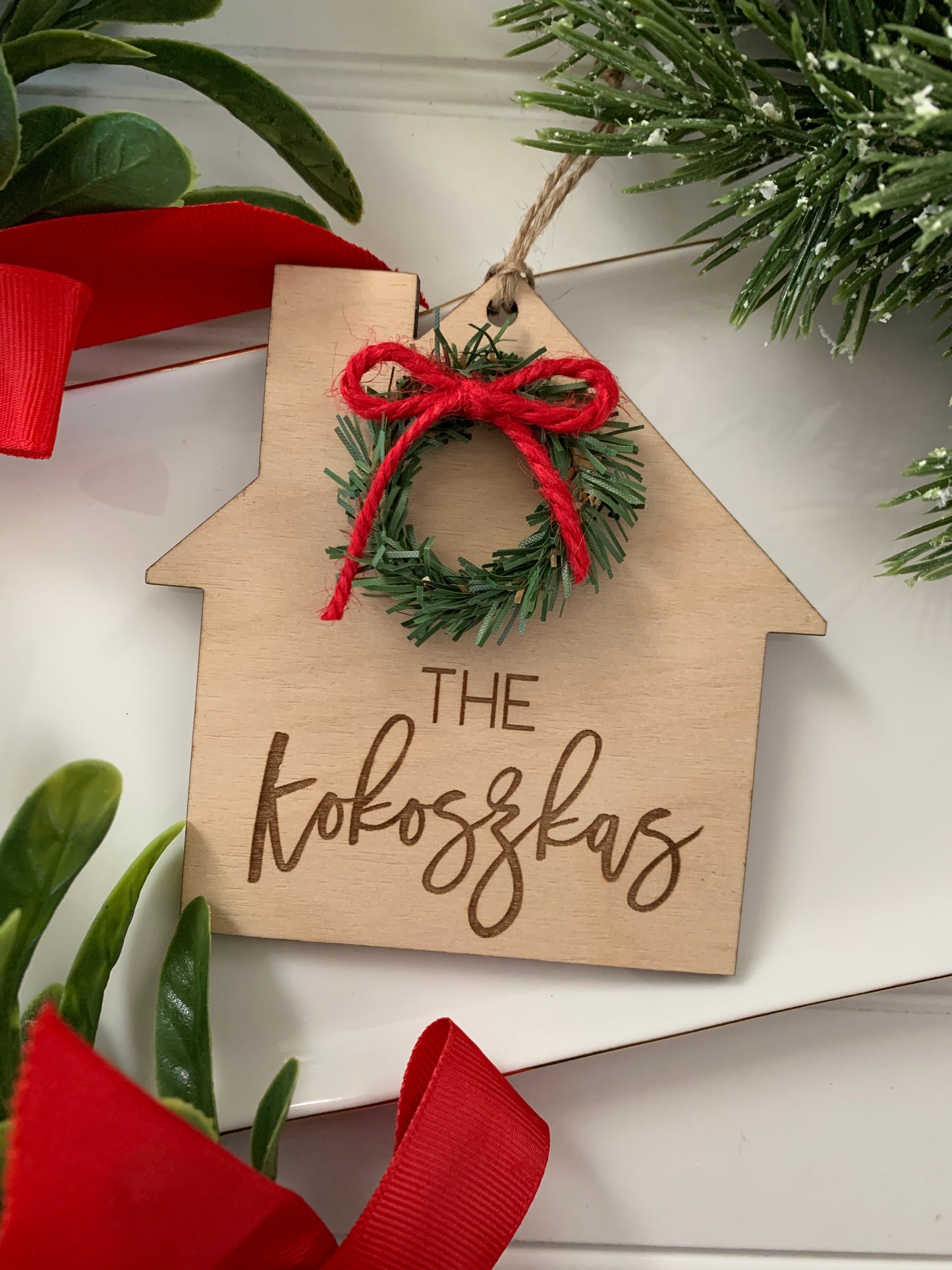 Family Name House Ornament, Christmas tag