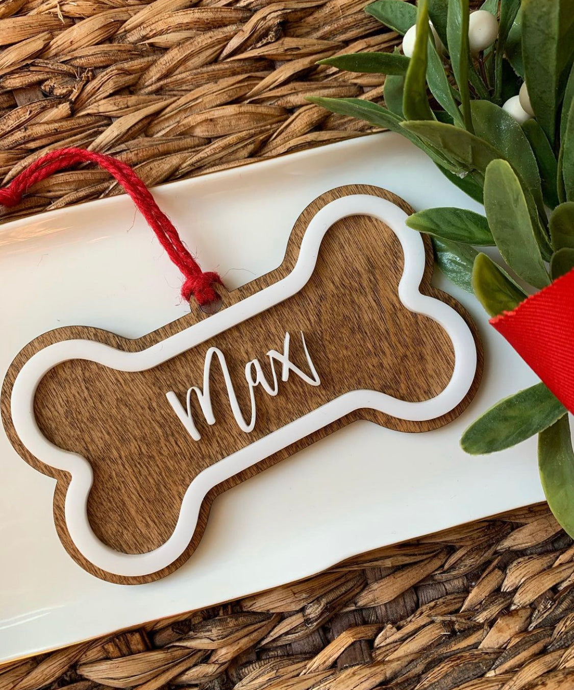 Personalized dog bone Christmas ornament
