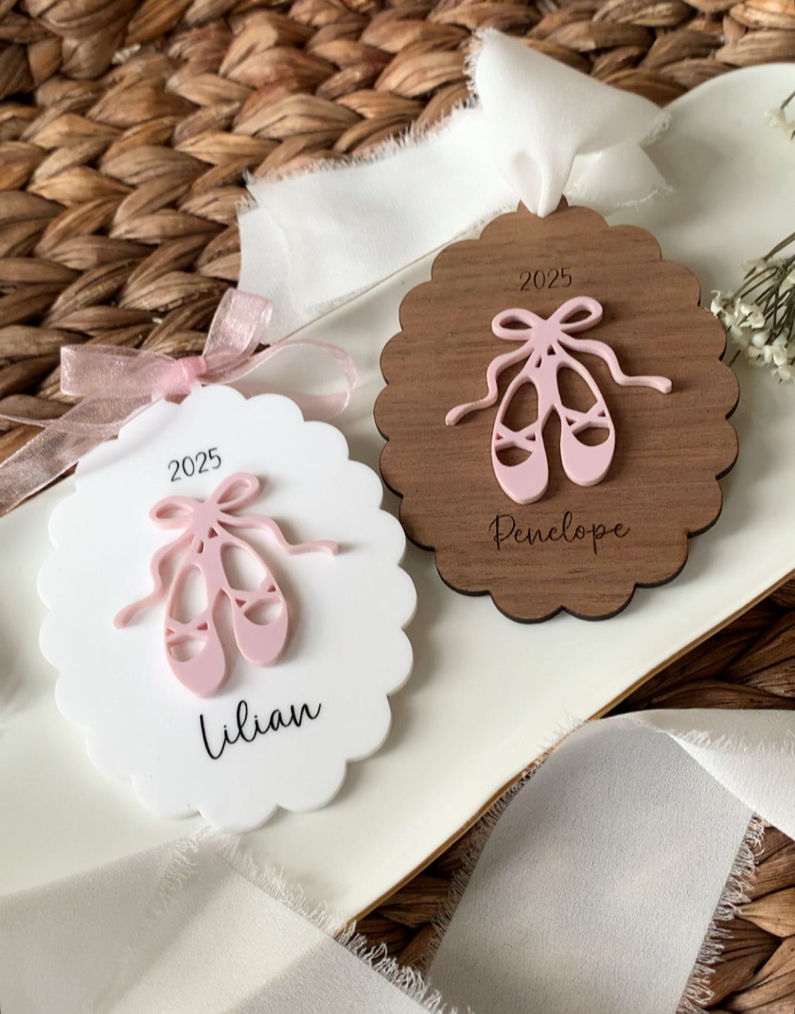 Scalloped Ballerina Christmas Ornament, ballet slippers keepsake