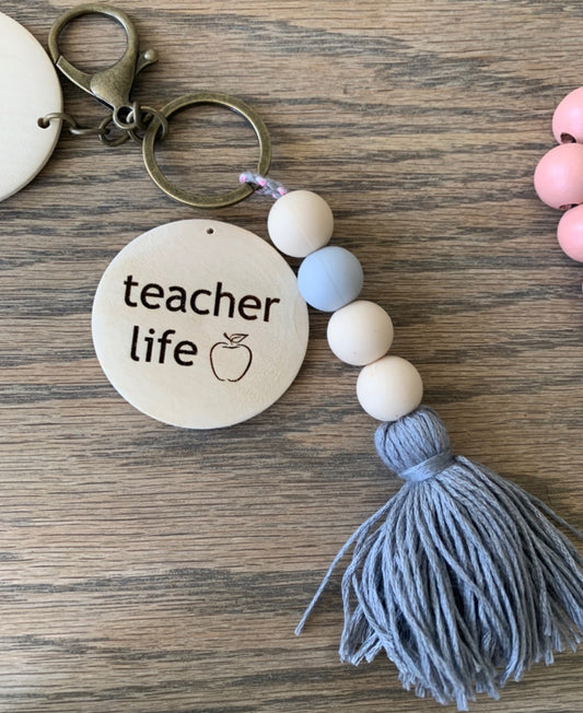 Silicone Beaded Keychain with personalized wood disc