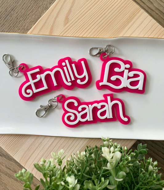 Personalized Barbie inspired name keychain