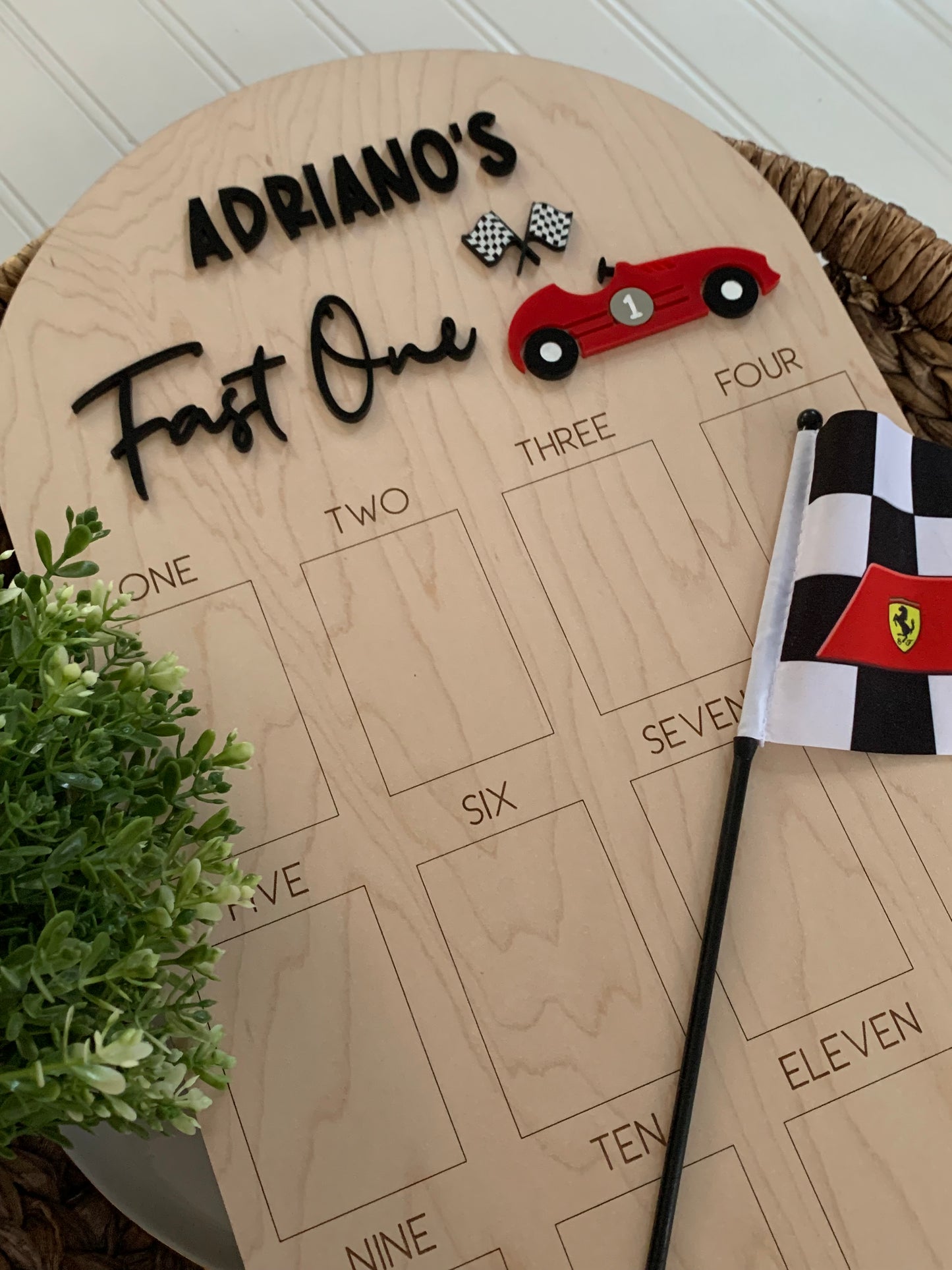 First year photo board - Fast one car theme