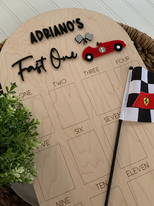 First year photo board - Fast one car theme