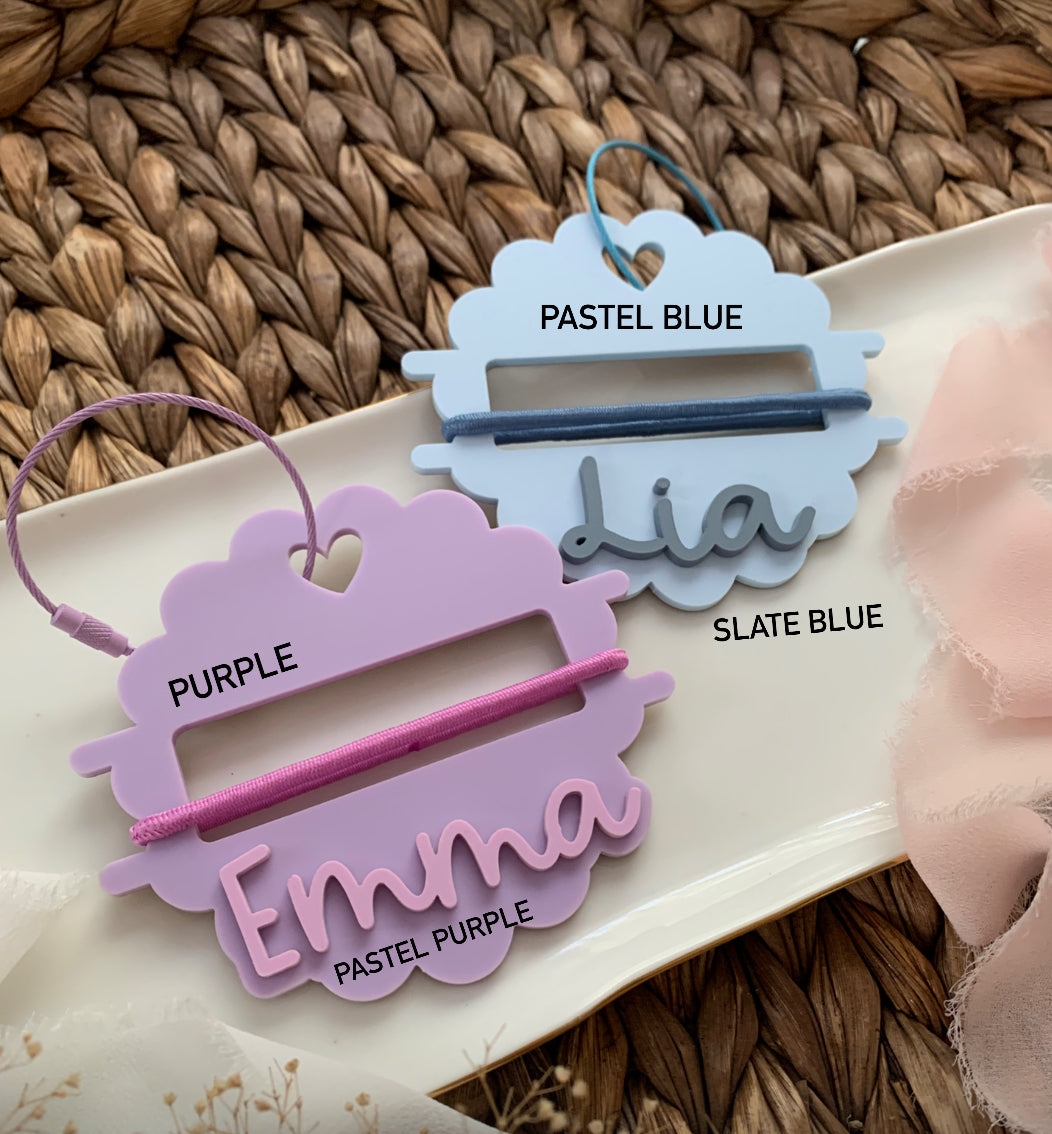 Hair tie keychain holder, personalized bag tag