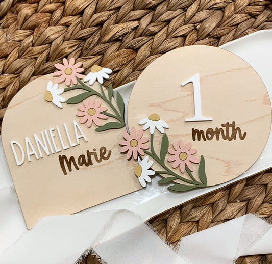 Monthly baby milestone cards, Floral baby name plaque birth announcement