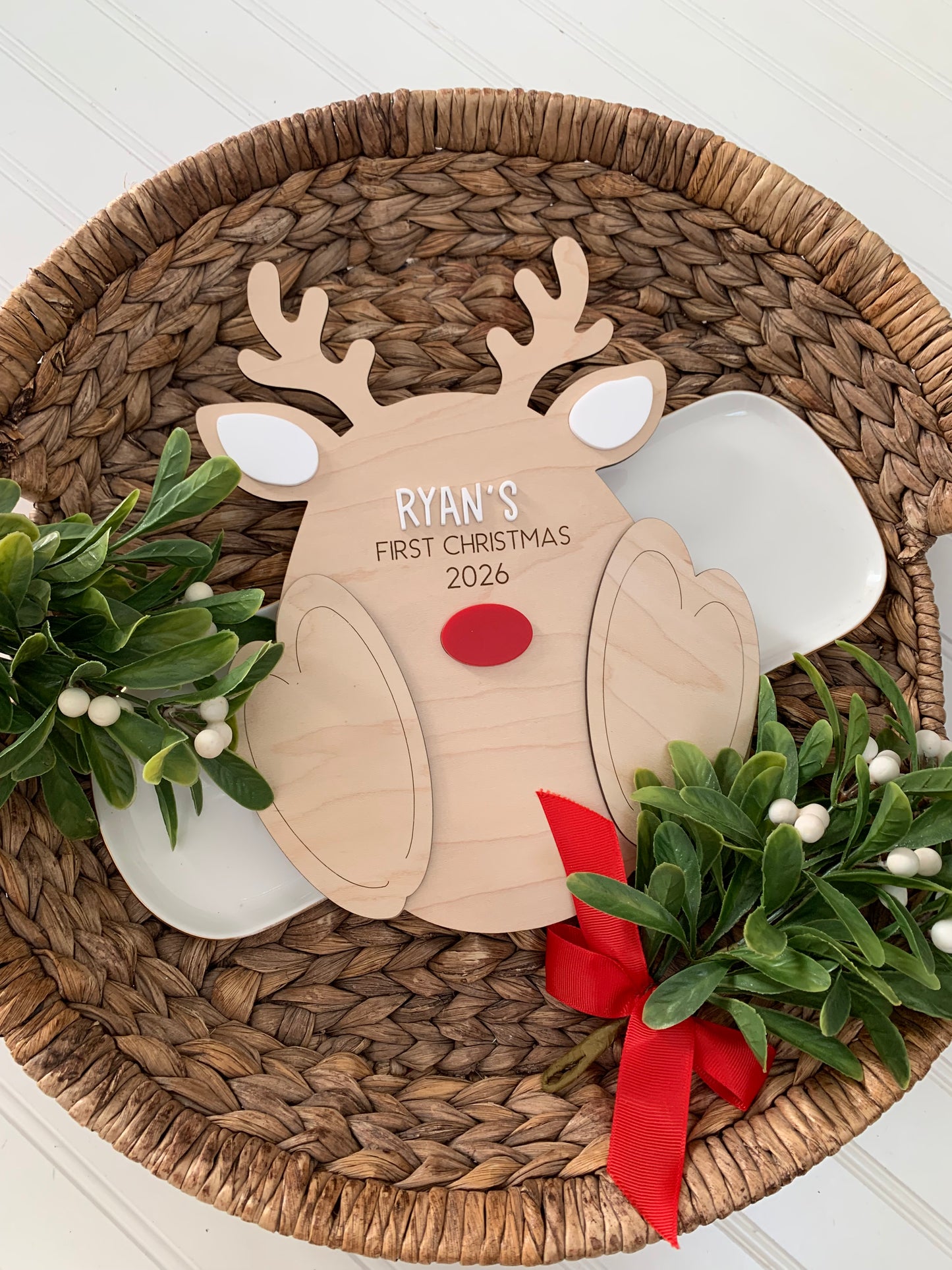 Baby’s First Christmas Reindeer Footprint Keepsake, Personalized Reindeer footprint Paint DIY Gift