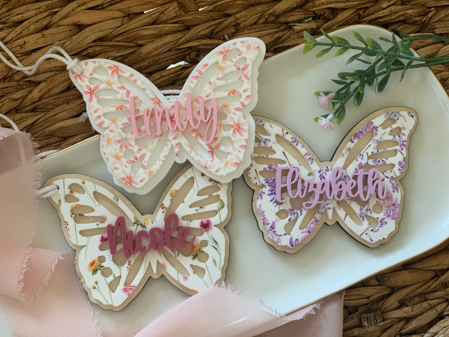Butterfly name tags and backpack tags, keychains, Easter tags