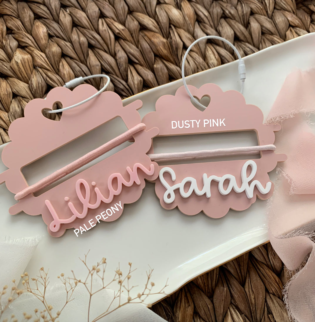 Hair tie keychain holder, personalized bag tag