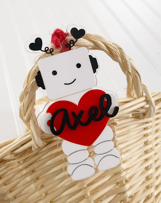 Valentine’s Day robot basket tag