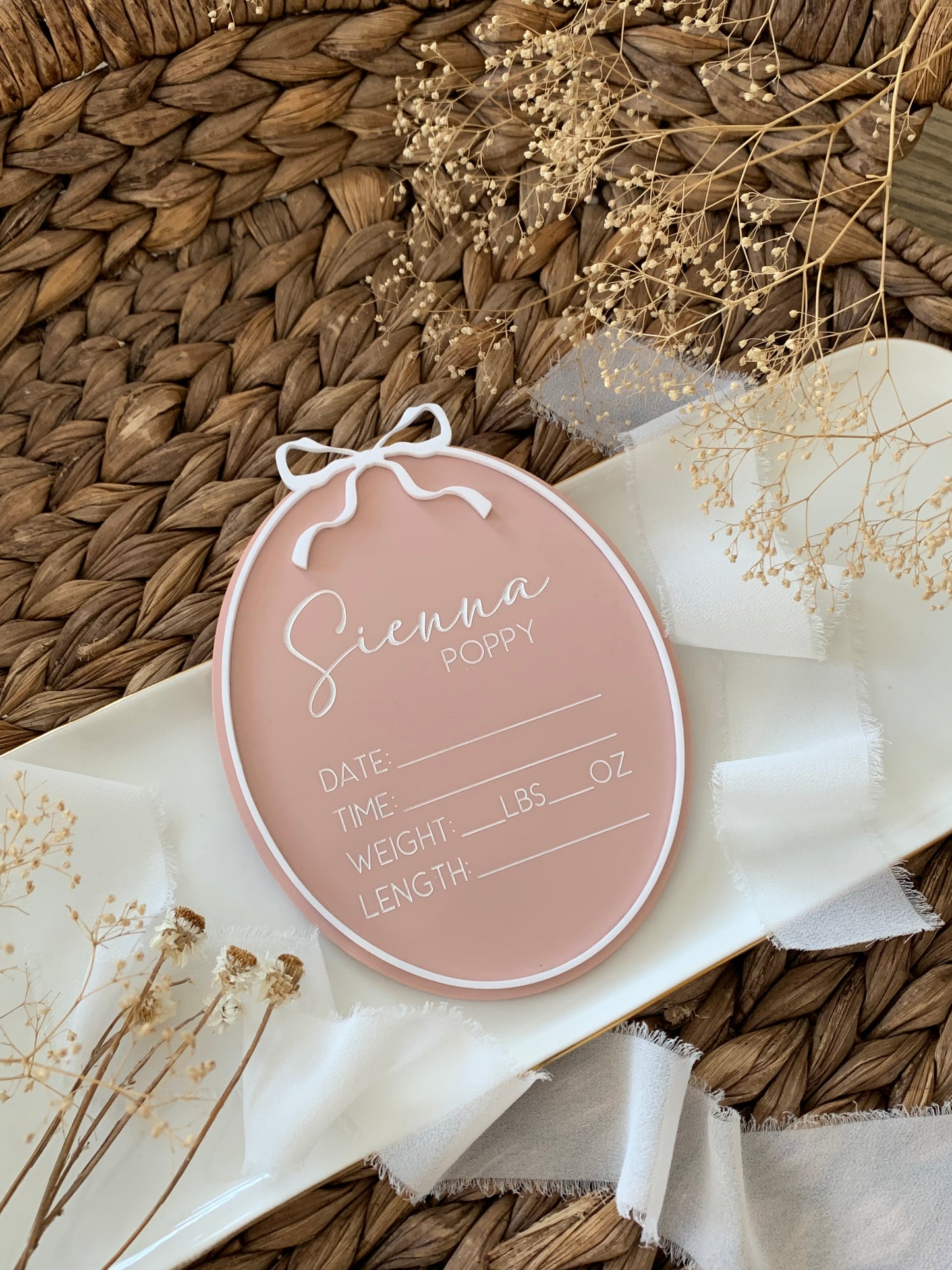 Acrylic birth announcement plaque, stat sign