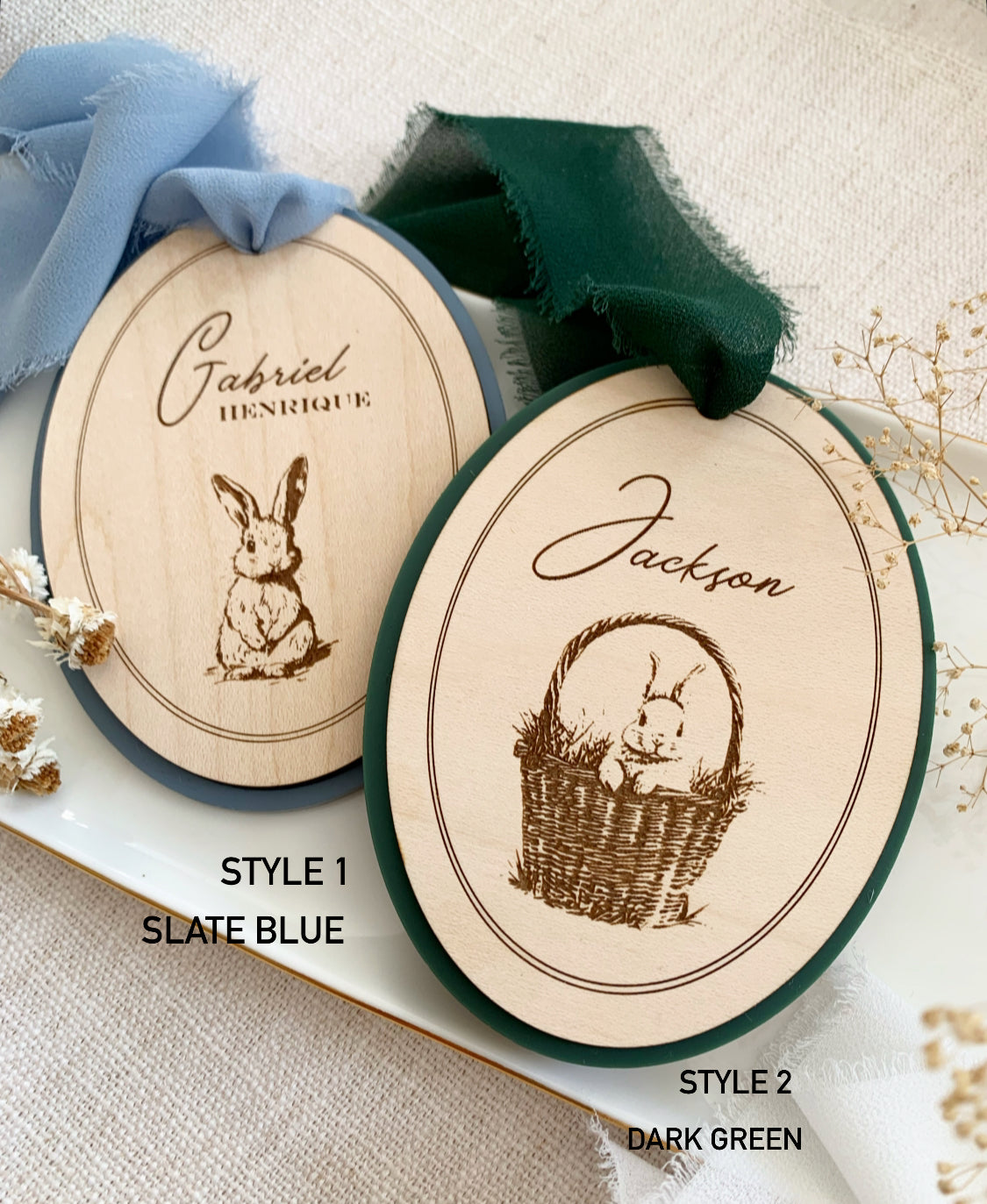 Vintage Scalloped Easter Bunny Basket tag, personalized first Easter tags
