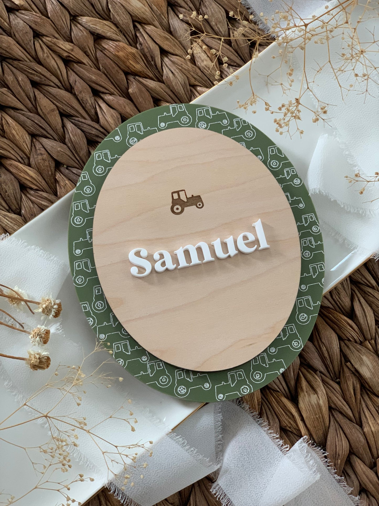 Tractor themed baby name sign, birth announcement