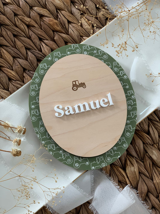 Tractor themed baby name sign, birth announcement