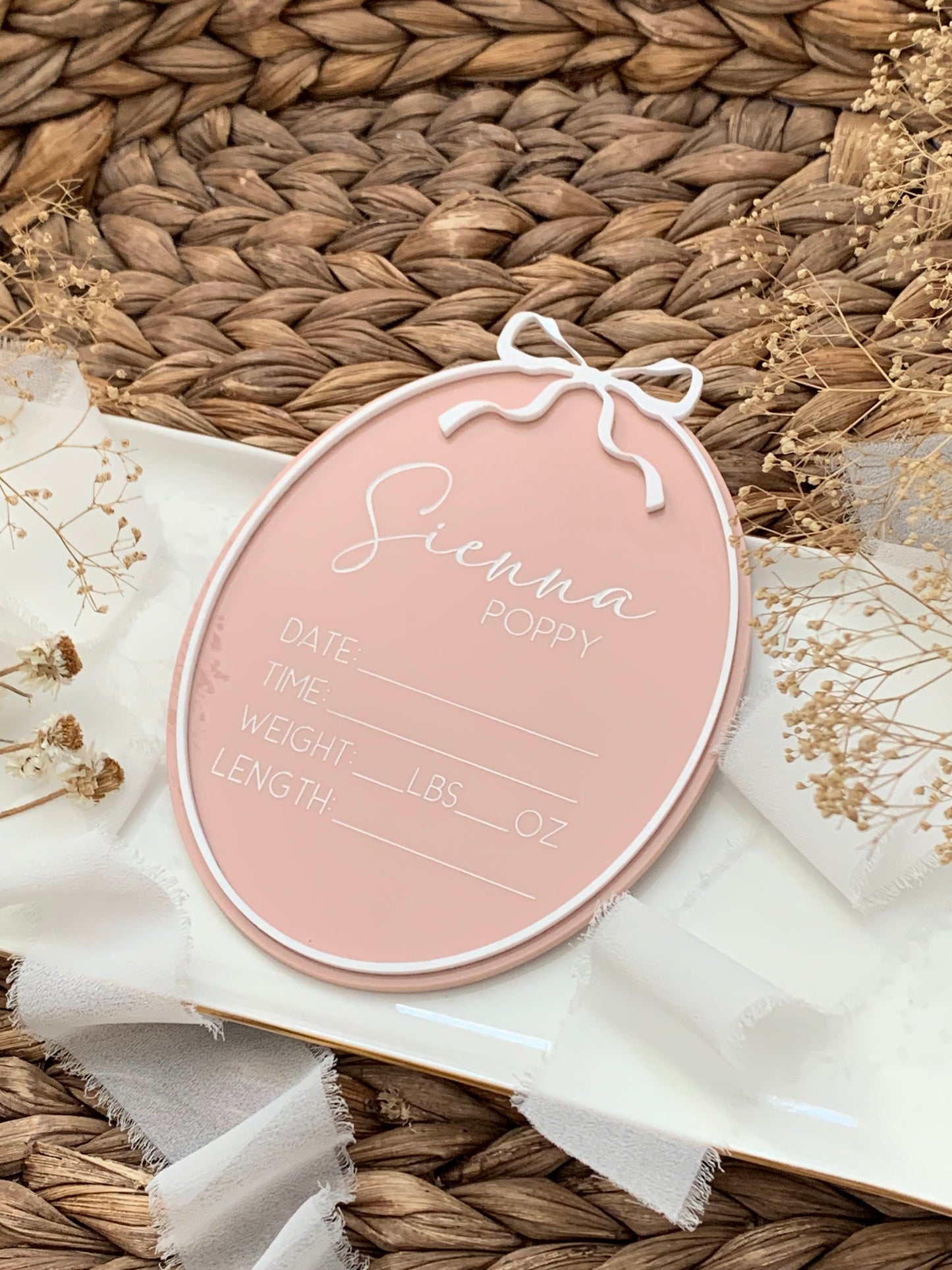 Acrylic birth announcement plaque, stat sign