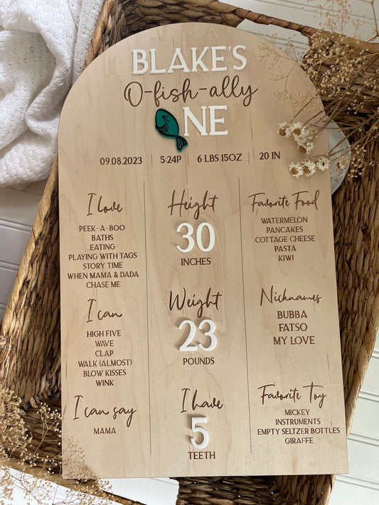 First Year Milestone Board/ o fish ally one