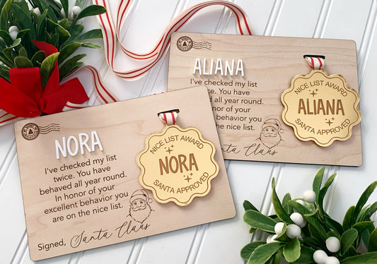 Santa Nice list award, nice list medal and certificate