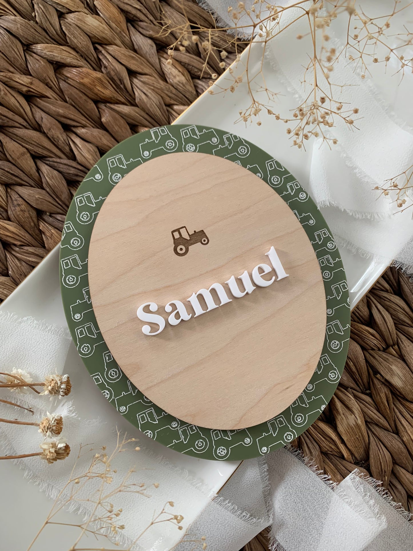Tractor themed baby name sign, birth announcement