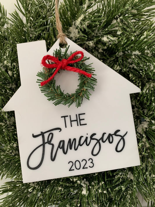 Family Name House Ornament, Christmas tag