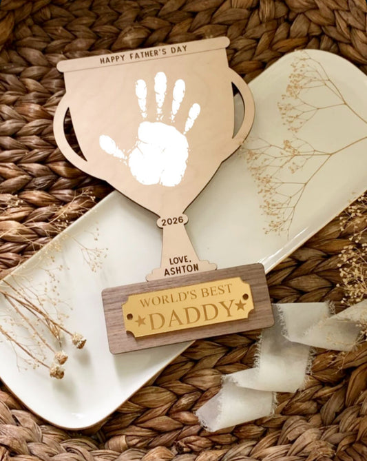 Father’s Day handprint trophy, personalized diy craft keepsake