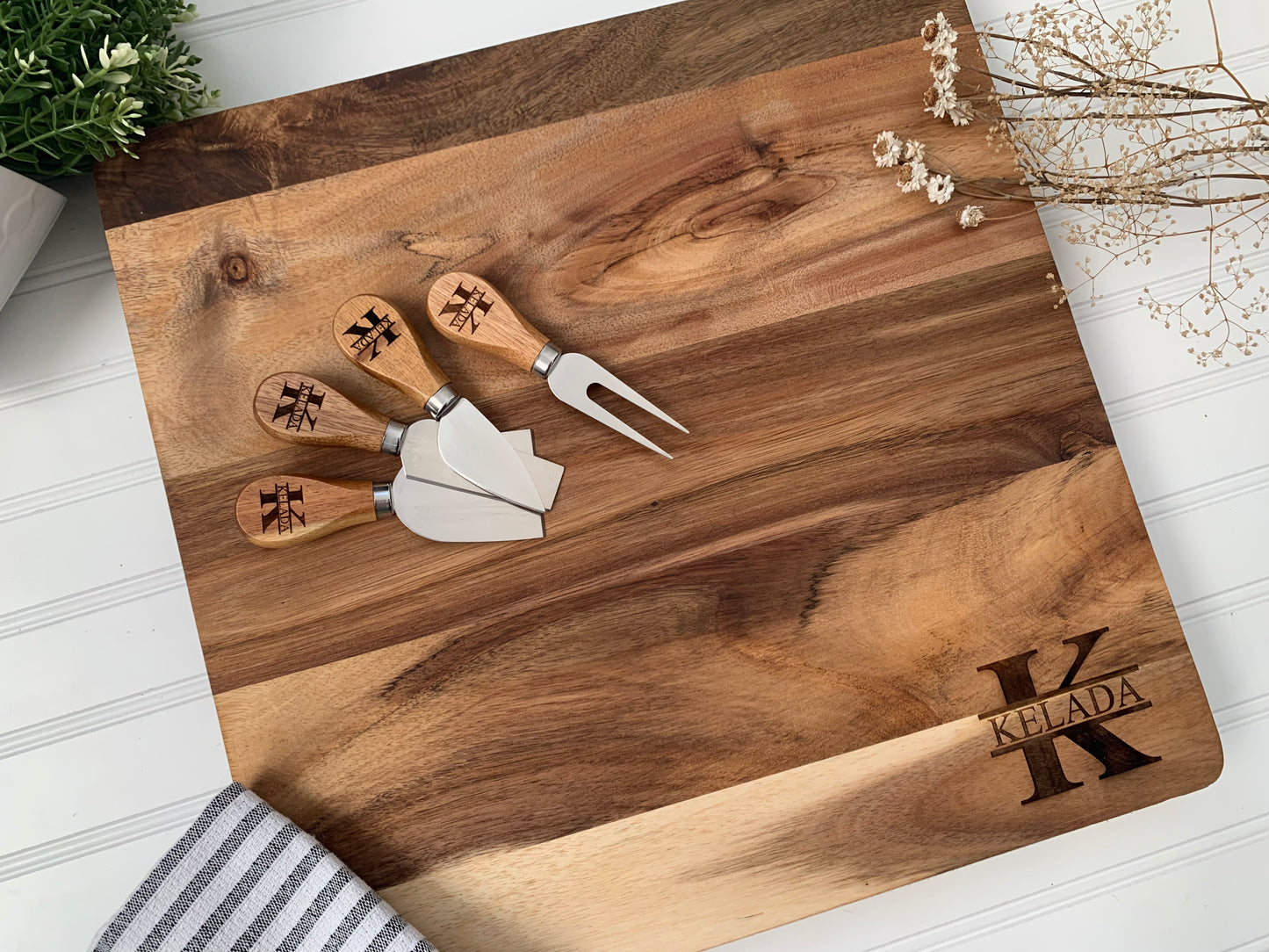 Acacia Wood Butcher Block - Personalized w/family name