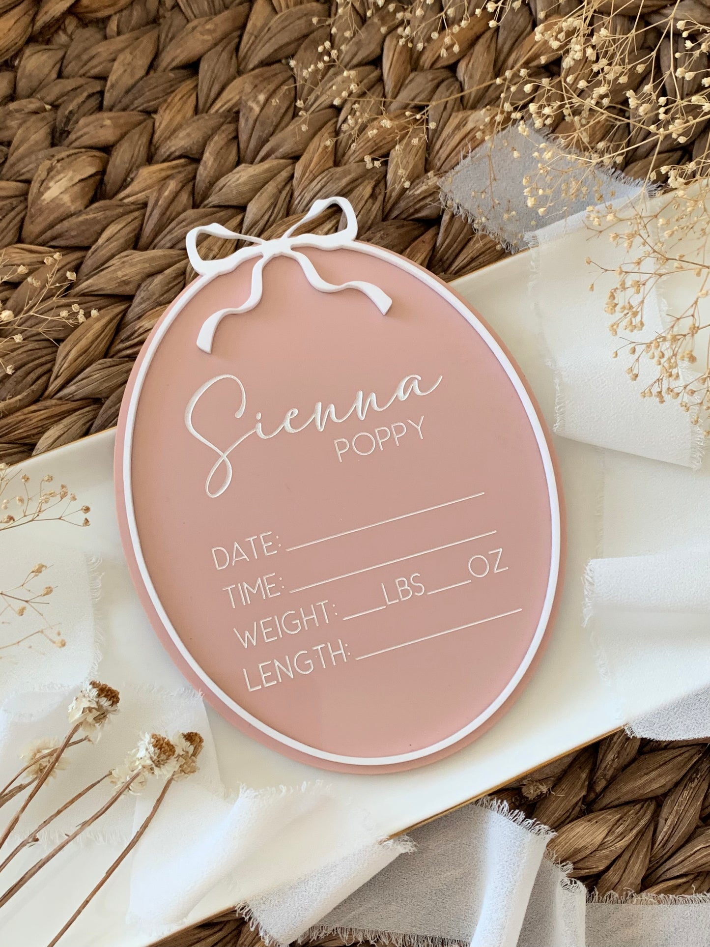 Acrylic birth announcement plaque, stat sign