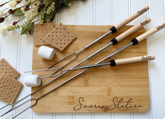 Set - Personalized Bamboo Cutting Board & S'mores Sticks