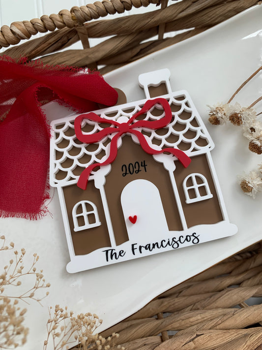 Gingerbread house ornament, personalized Christmas tag