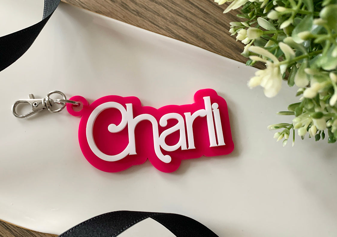 Personalized Barbie inspired name keychain