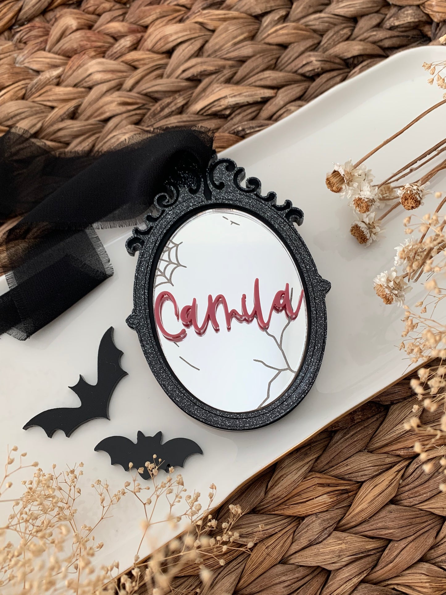 Spooky Halloween mirror basket tag, boo basket tag