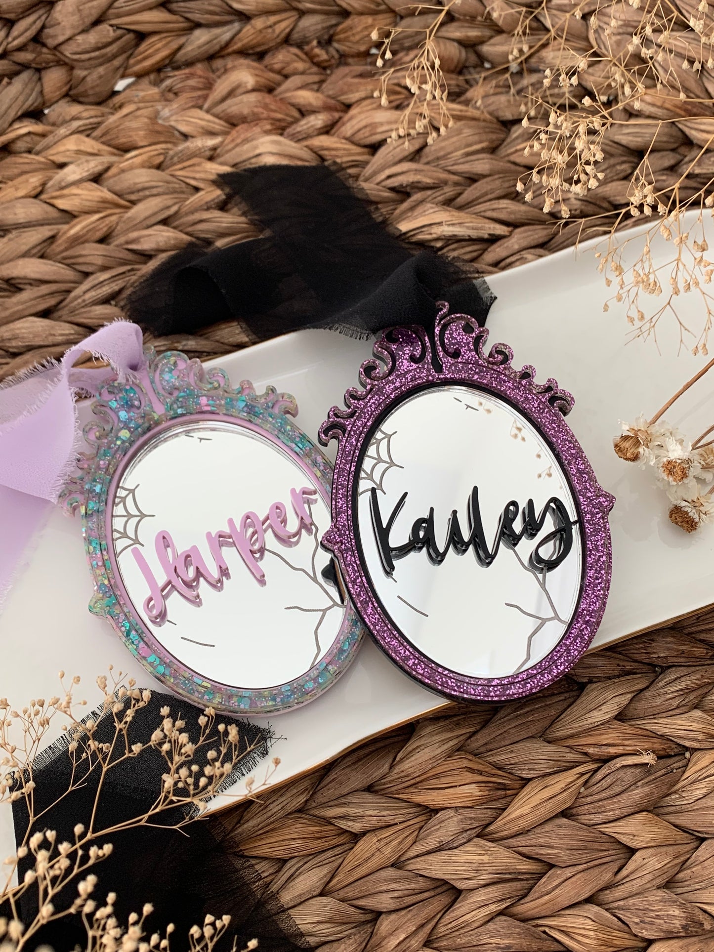 Spooky Halloween mirror basket tag, boo basket tag