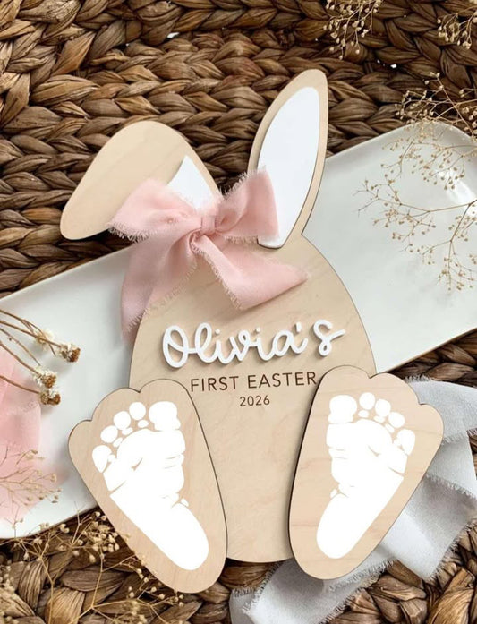 Baby’s First Easter Bunny Footprint Keepsake, Personalized Bunny footprint Paint DIY Gift