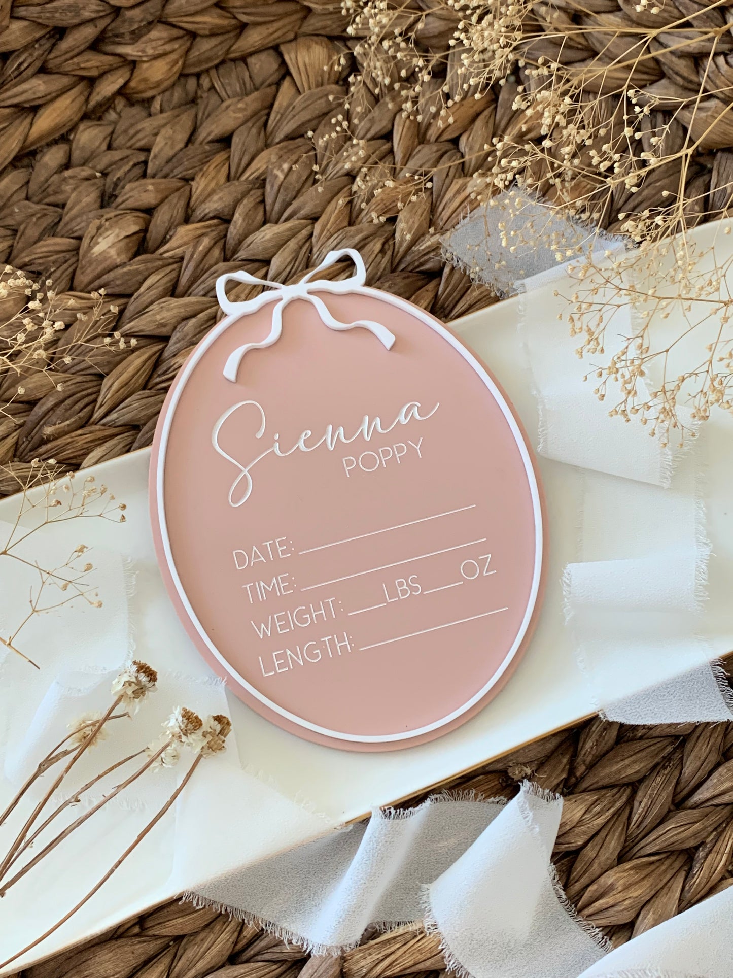 Acrylic birth announcement plaque, stat sign