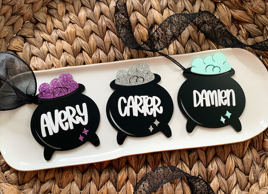 Personalized Halloween Cauldron Tags, Boo Basket