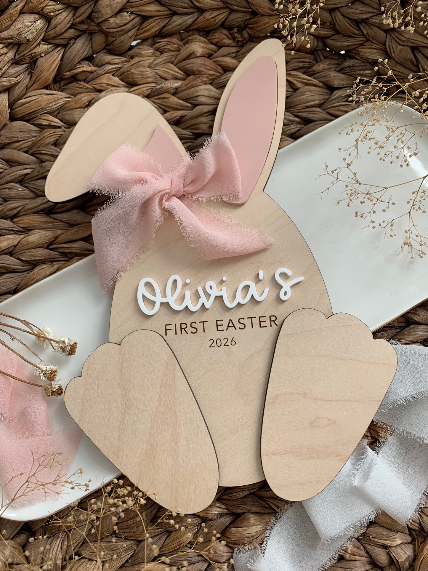 Baby’s First Easter Bunny Footprint Keepsake, Personalized Bunny footprint Paint DIY Gift