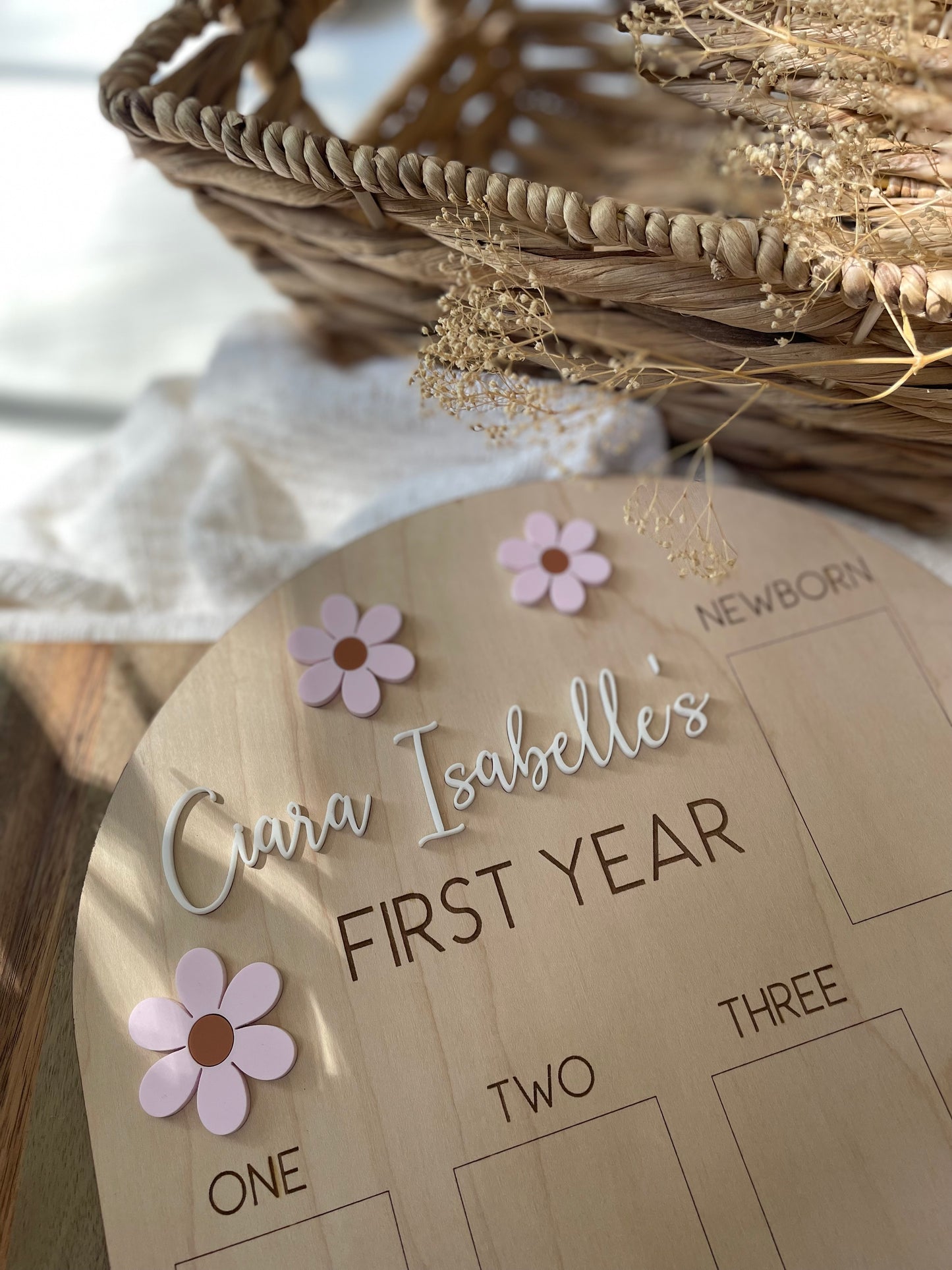 First year of photo board - daisy boho