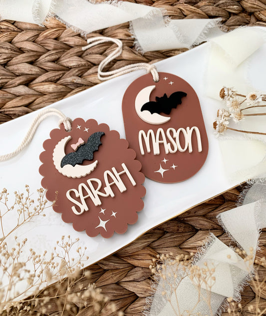 Halloween moon bat tag, boo basket tag