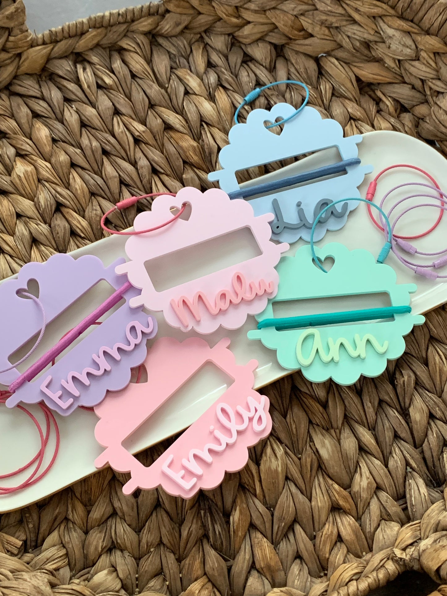 Hair tie keychain holder, personalized bag tag