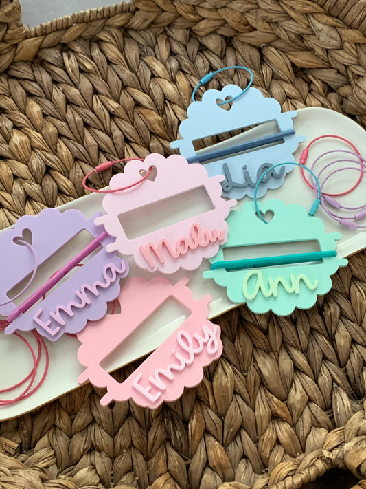 Hair tie keychain holder, personalized bag tag