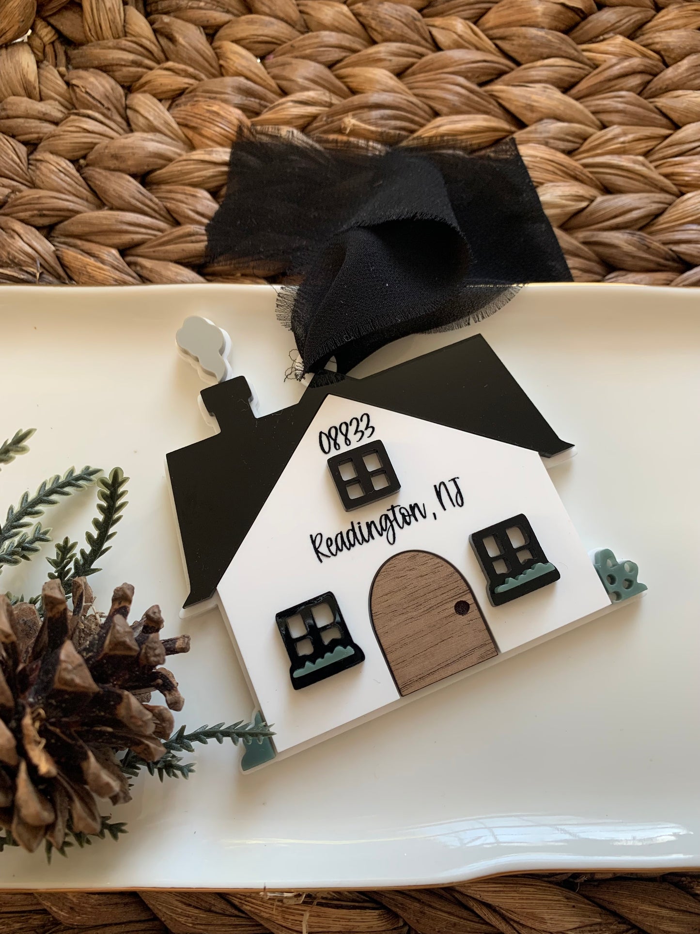 Farmhouse style ornament, personalized house ornament