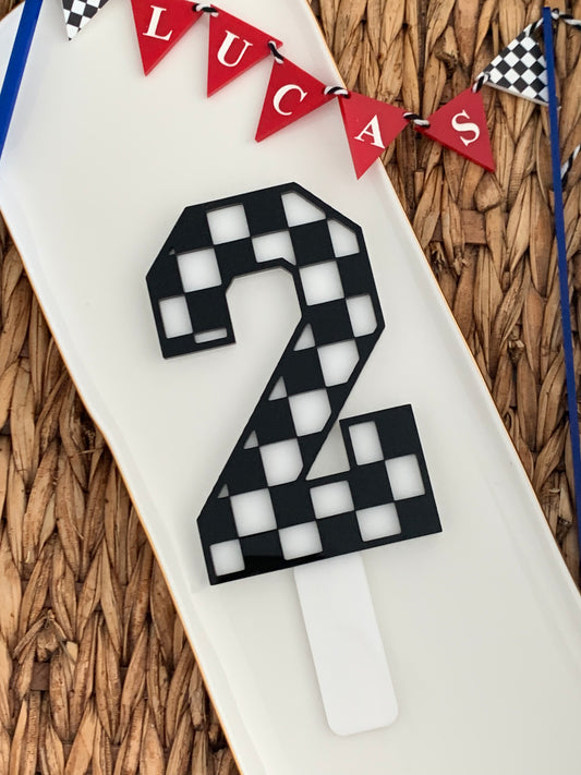 Checkered number cake topper