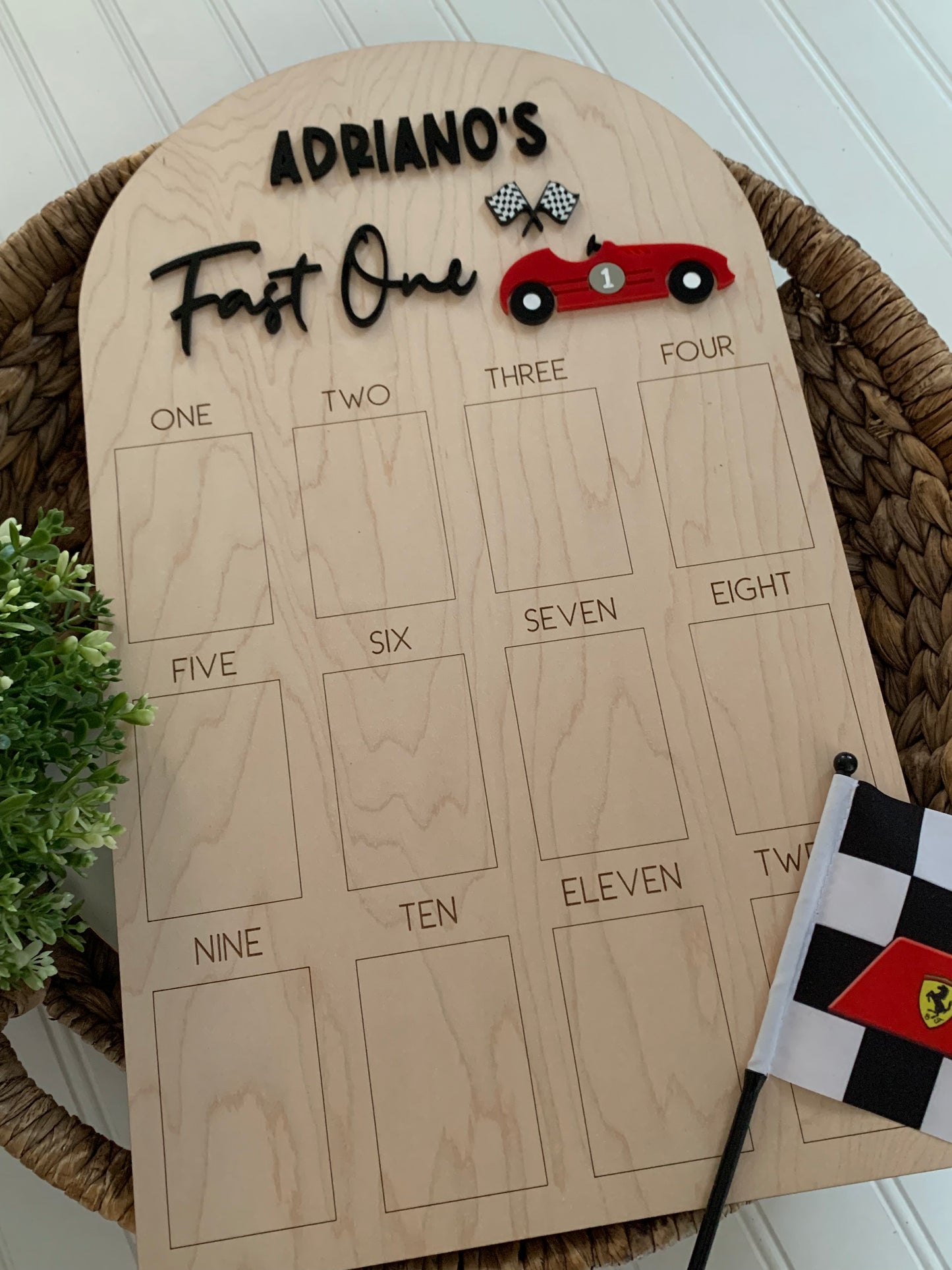 First year photo board - Fast one car theme