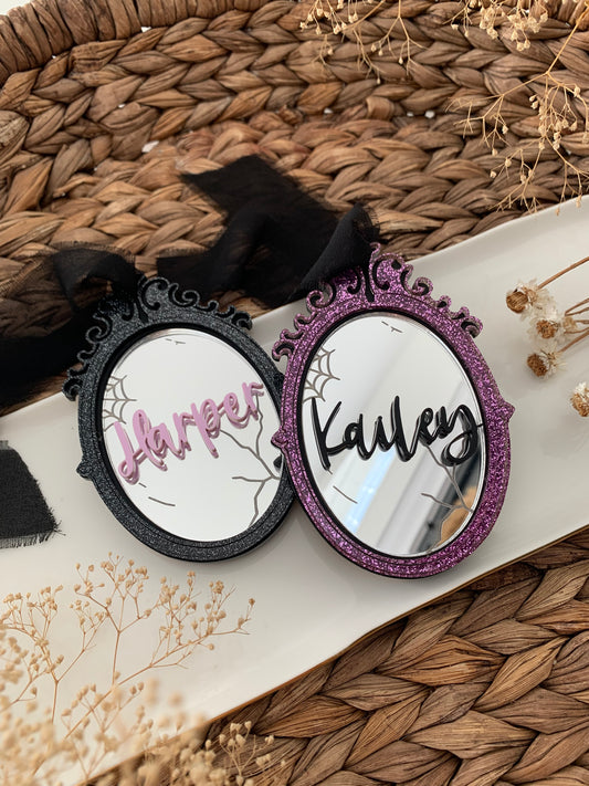 Spooky Halloween mirror basket tag, boo basket tag