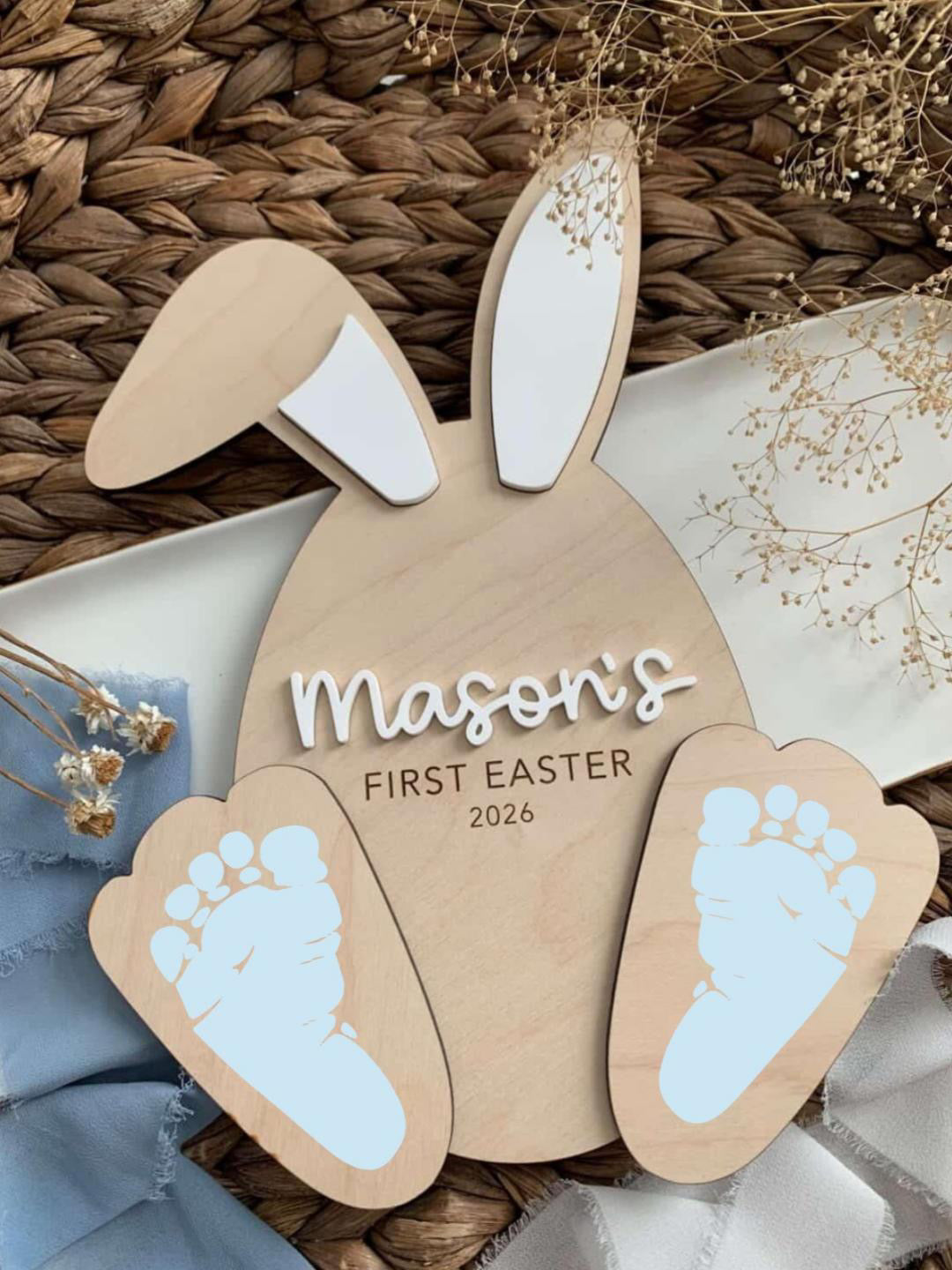 Baby’s First Easter Bunny Footprint Keepsake, Personalized Bunny footprint Paint DIY Gift