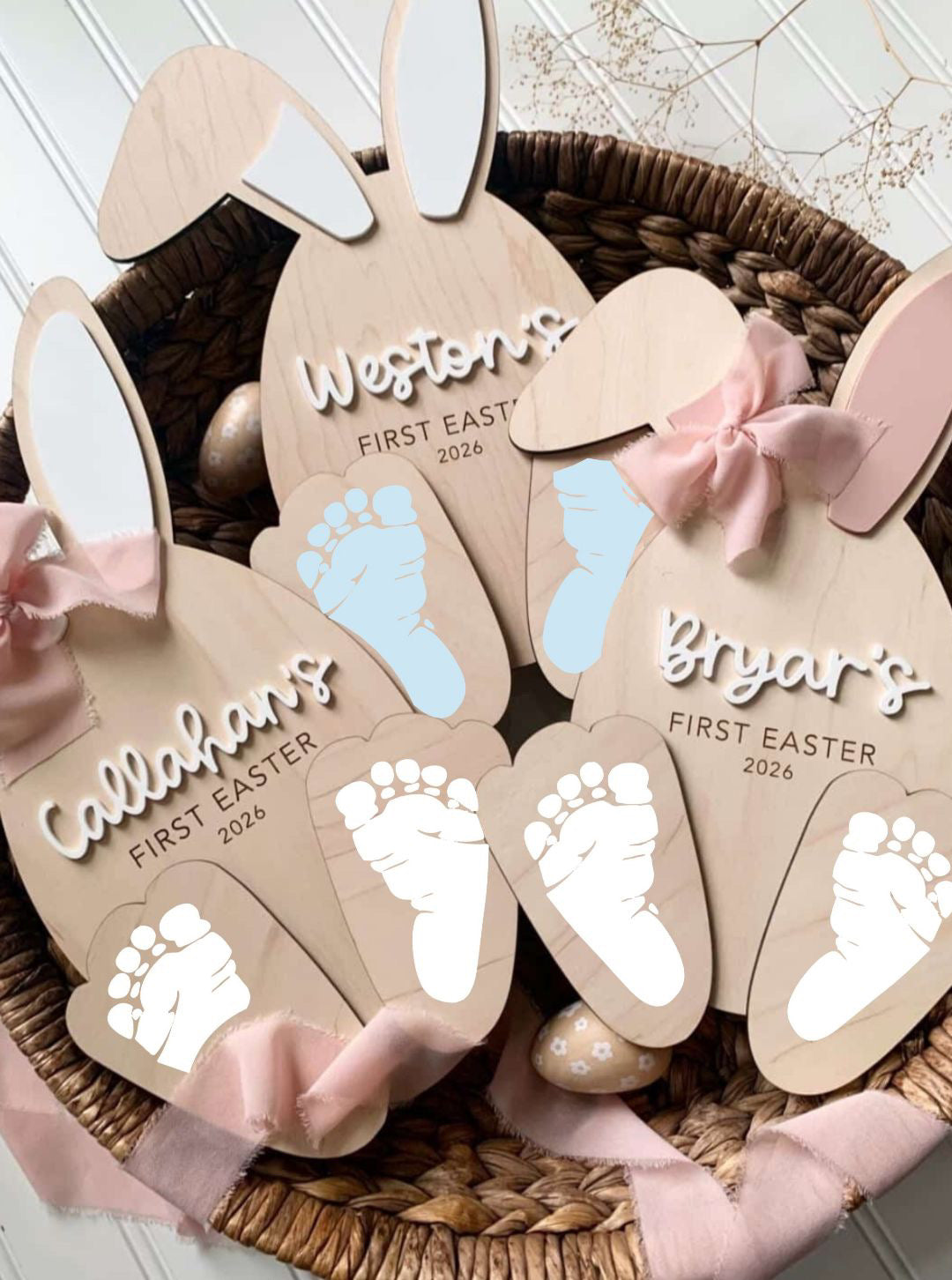 Baby’s First Easter Bunny Footprint Keepsake, Personalized Bunny footprint Paint DIY Gift